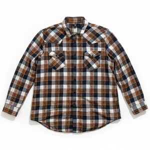 Frye 3XL Mens Plaid Western Flannel Shirt Long Sleeve Brown‎ Black Cotton